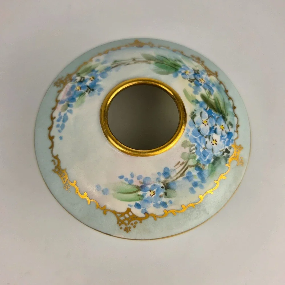 Antique Limoges B&Co France Vanity Set Tray Hair Receiver Forget Me Not Gold